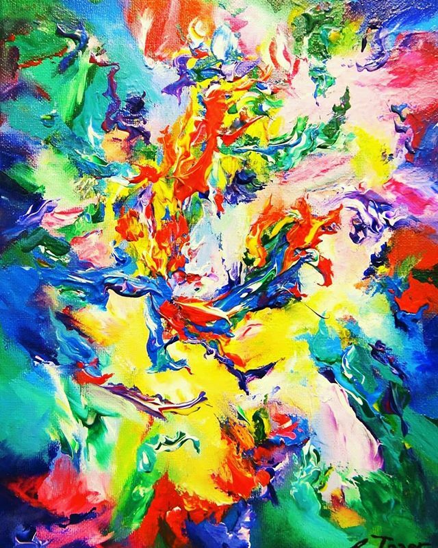From my "Chimera" series.  9x12 inch, acrylic on canvas. "Chimera" is a series of mystical, multi-layered texture-scapes with bright colours, darkly shrouded details and glimpses of further hidden mysteries in the depths beyond. What do you see? 👀🌌🌈
… ift.tt/2BflKkJ