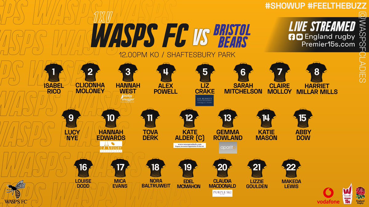 waspswomen's tweet photo. 🗒SQUAD ANNOUNCEMENT | 🐝 Wasps FC vs @bristolbearswomen | 1XV | 📺 LIVE STREAMED @premier15s &amp; @englandrugby .

#feelthebuzz #wearewasps https://t.co/uDhOLjLIrN