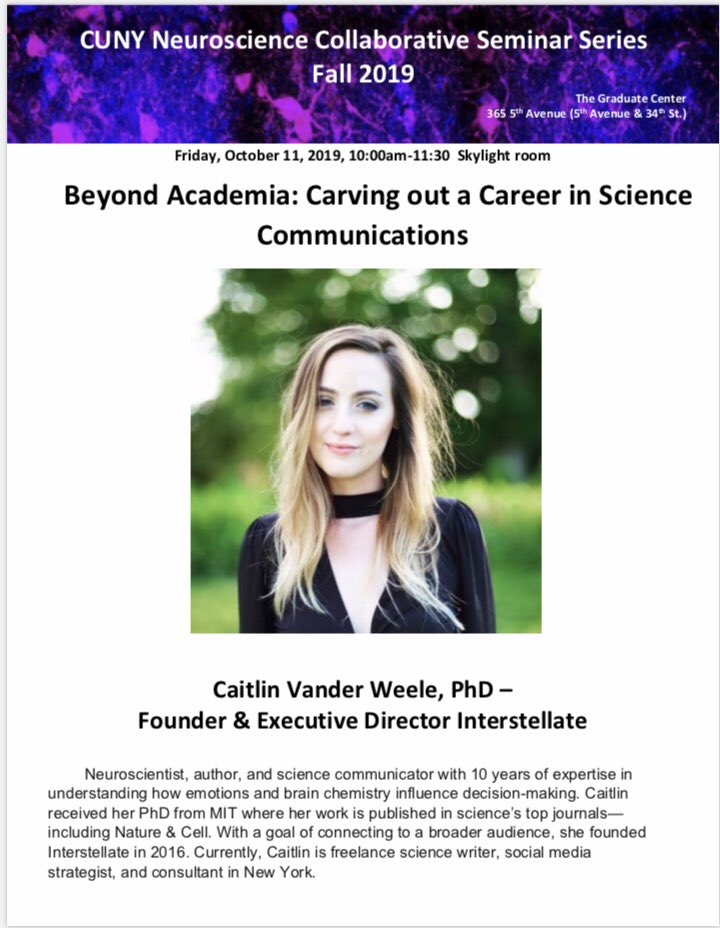 EmilieDWolf's tweet photo. Thank you @caitvw for the great talk at the #graduatecenter! I really enjoyed hearing about your career path and how you use social media to communicate about #science https://t.co/IApVvIMr9h