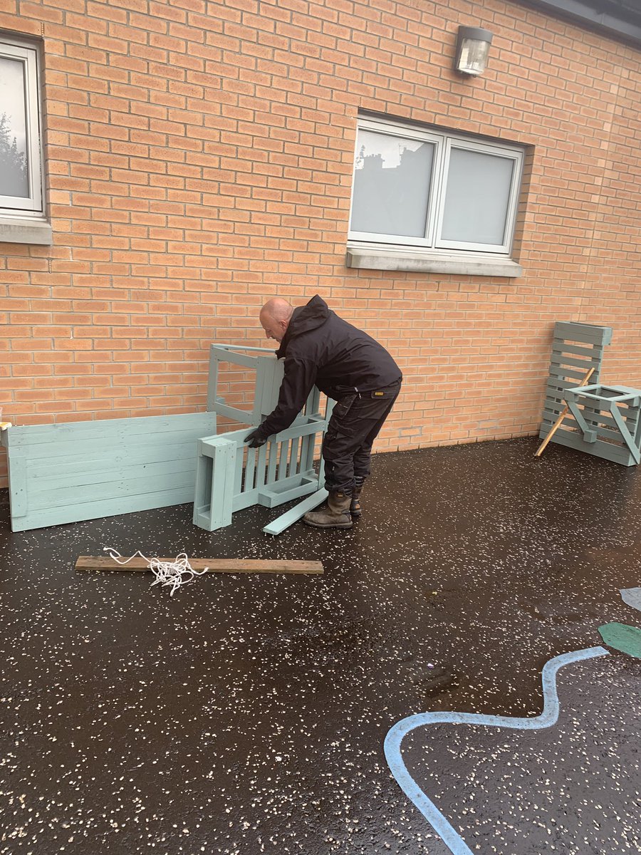 StMarysML9's tweet photo. Huge thank you to Mr McGillvery who built our mud kitchen in the horrible weather yesterday! Delighted with the end result. #outdoorlearning #playstrategy #grateful https://t.co/TxcBXagEgy