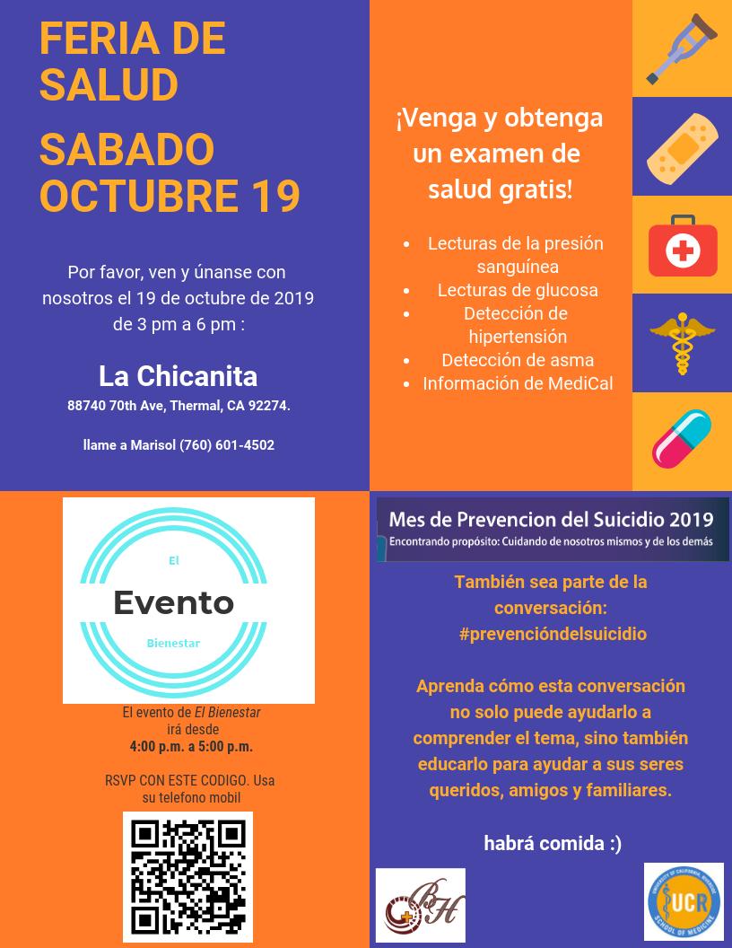 Dr. ann cheney (@annmcheney7) on Twitter photo Feria de Salud a la Chicanita @CHC_UCR <a href="/BorregoHealth/">borregohealth</a> <a href="/UCRSoM/">UCR School of Medicine</a> el 19 de Octubre. Evento del bienestar: #prevenciondelsuicidio Feria de Salud a la Chicanita @CHC_UCR <a href="/BorregoHealth/">borregohealth</a> <a href="/UCRSoM/">UCR School of Medicine</a> el 19 de Octubre. Evento del bienestar: #prevenciondelsuicidio