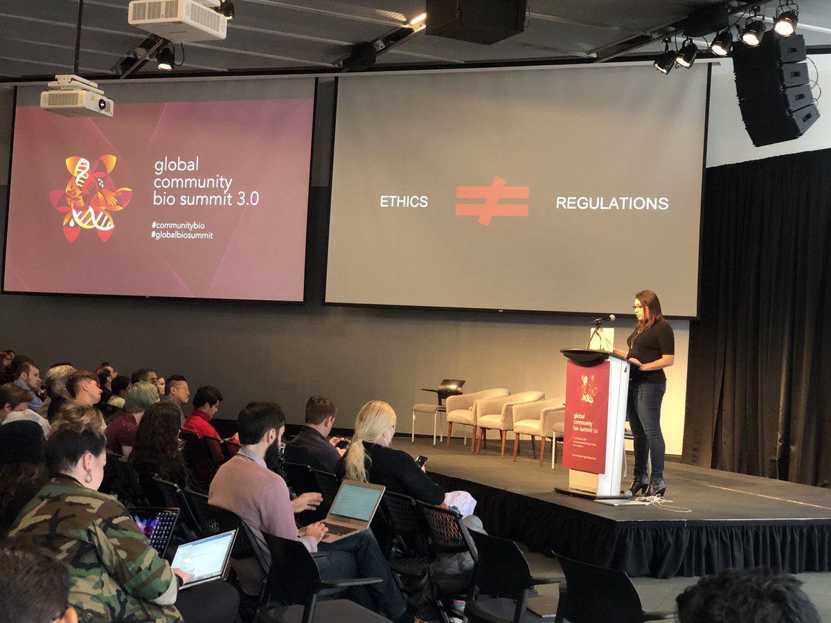 “Even pirates have ethics — the way we treat ea other &amp; hold ourselves accountable.” <a href="/lexikon1/">Alex Pearlman 💡</a> talks abt how current regulatory structures may not serve the #diybio mvmt &amp; how we need ethics in this vacuum

#globalbiosummit #biohacking #communityscience #bioethics