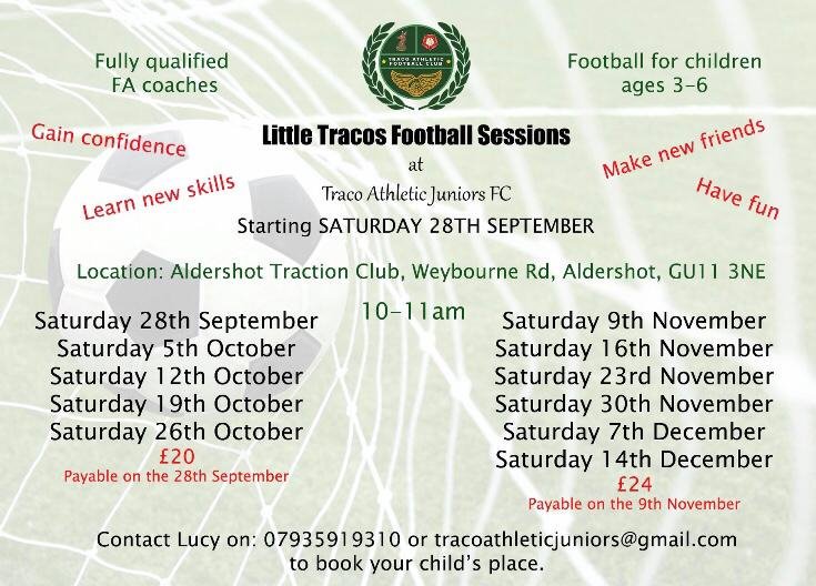 TracoJuniorsFC's tweet photo. If your son or daughter is 6 or under and wants to start playing football we would love to see you tomorrow at 10 https://t.co/1kMGVu4g2p