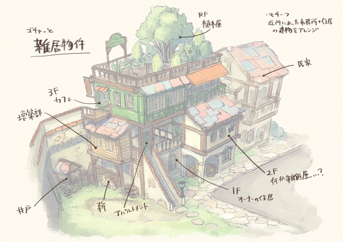 「自己満足の絵
#萌え建築 」|埜々原のイラスト