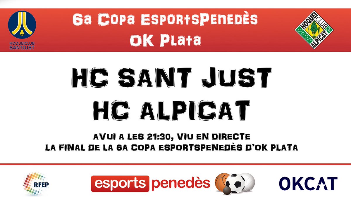 esportspenedes's tweet photo. #COPAEP | Avui a les 21:30 viu el @HCSantJust - @HCAlpicat, la final de la 6a Copa EsportsPenedès d'#okplata en directe
Segueix el partit AQUÍ: https://t.co/XM07lPMDVd https://t.co/3i3a7ZCS0B