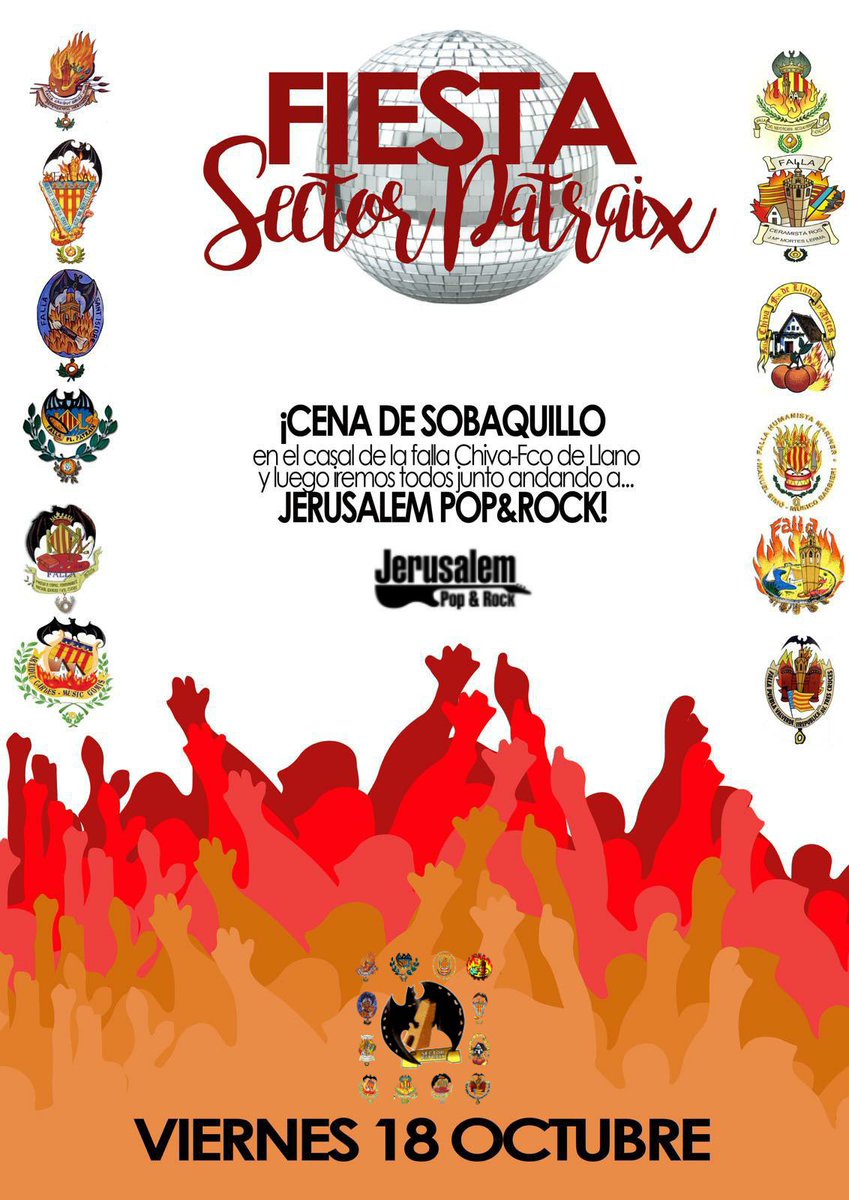 FallaFontanars's tweet photo. Próximo viernes 18 de Octubre en Jerusalem Pop & Rock el Sector Patraix nos vamos de marcha, si estáis interesados vende las entradas Paco Tomás. Porque #JuntsMolemMés #Fallas20 #FallesAreComing https://t.co/B6WxotEZiS