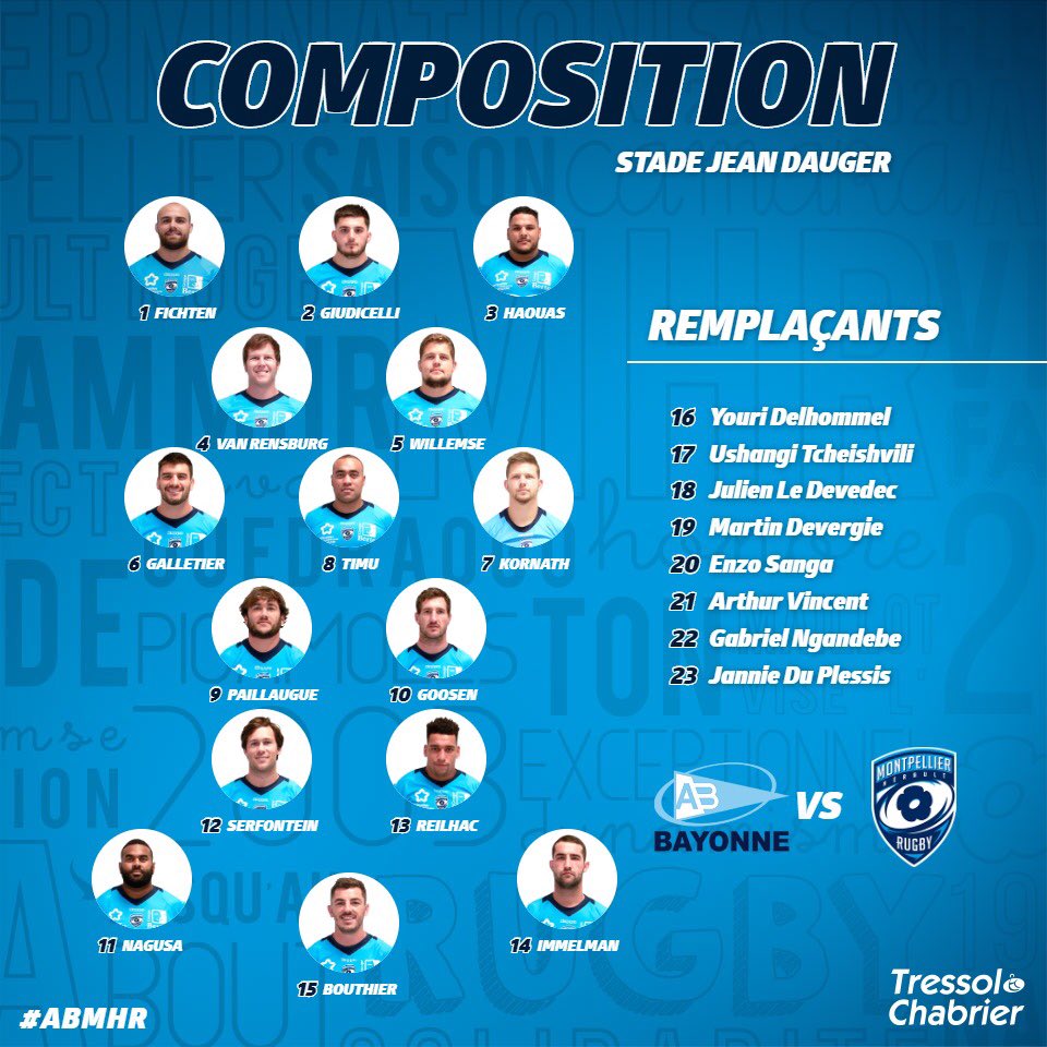 MHR_officiel's tweet photo. #ABMHR | Compo 📋

Voici l’équipe qui sera alignée demain après-midi au stade Jean Dauger face à l’@avironrugbypro ! 

#TEAMMHR https://t.co/Ps11JwA1Zc