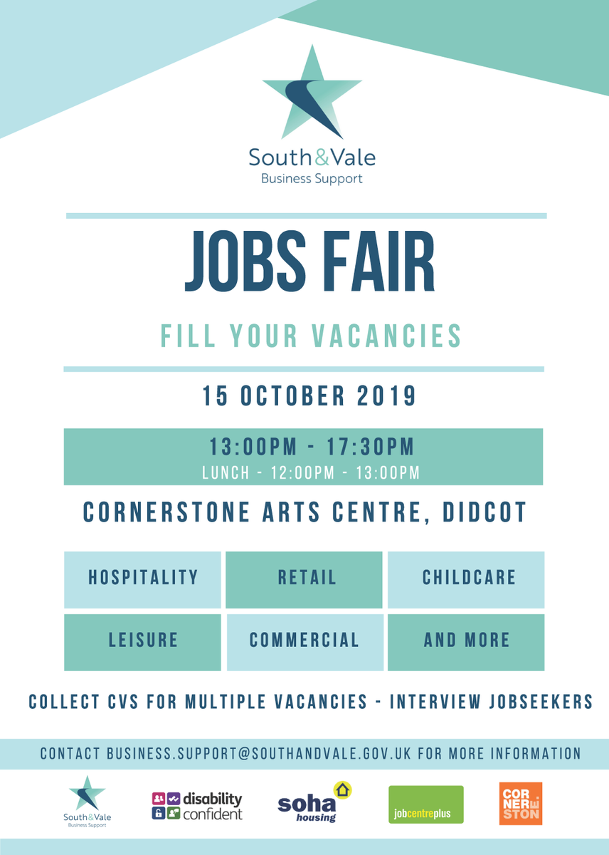 PatersonRecruit's tweet photo. Are you attending Tuesday's  @teamSVBS and @SohaHousing Job Fair at the Cornerstone Arts Centre?

Our team will be on hand to discuss the latest roles we are recruiting for and provide their expert advice. 

#OxJobs #OxonJobs #OxfordshireJobs #Didcot https://t.co/inJI0fhqln