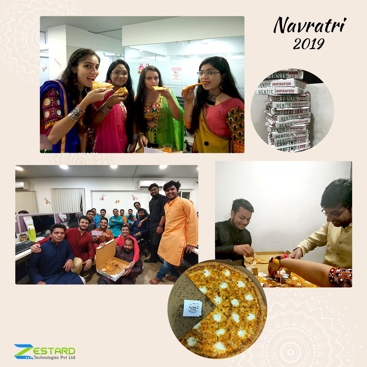hr_zestard's tweet photo. A glimpse of #zestardgarbacelebration🌚Night filled with rhythm of drums, echo of dandiyas 💃🕺and glitter of traditional &amp; with pyramid of pizza🍕 boxes #happyemployees #dinnerparty  #navratri2019 #navratridays #navratricelebration https://t.co/L9F5Wd7MR9