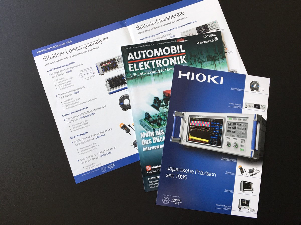Unser neuer Beileger, der in Zusammenarbeit mit HIOKI Europe entstanden ist! Gibts ab sofort in der aktuellen Ausgabe der Automobil Elektronik zu lesen! Und wer die Geräte live und in Farbe sehen will, besucht uns auf der eMove 360 vom 15.10 bis zum 17.10 in München!