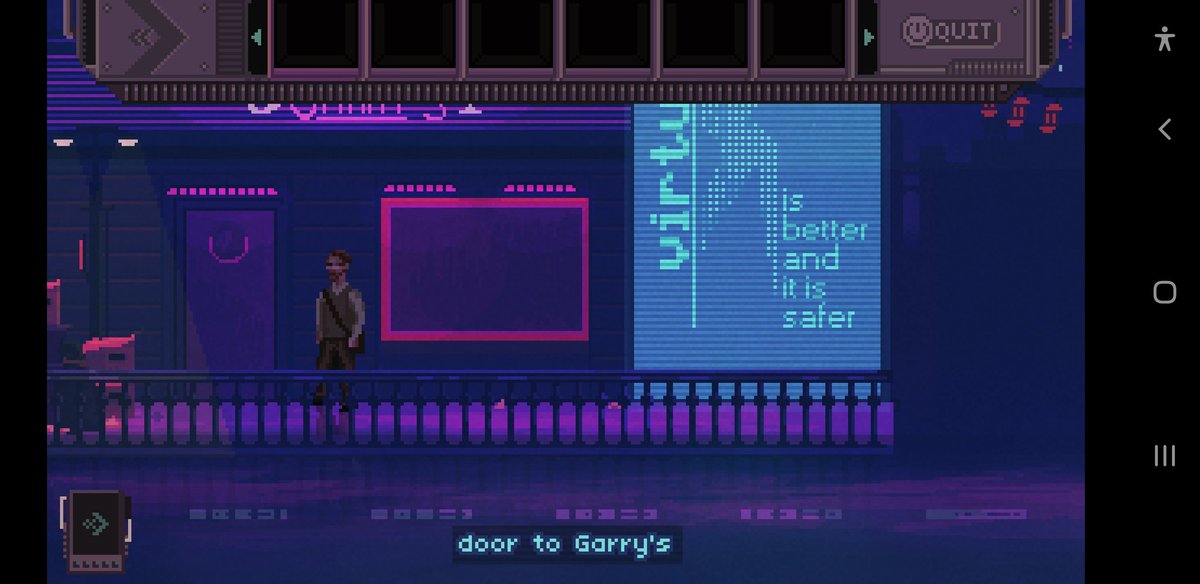 @revbot Good morning #AdventureGameFriday
 ! 

We are working on the Android build, here it's Kyle zooming through multiple places in the #futureflashback world. No gif, but... Here are some screenshots!

#indiedev | #pixelart | #gamedev