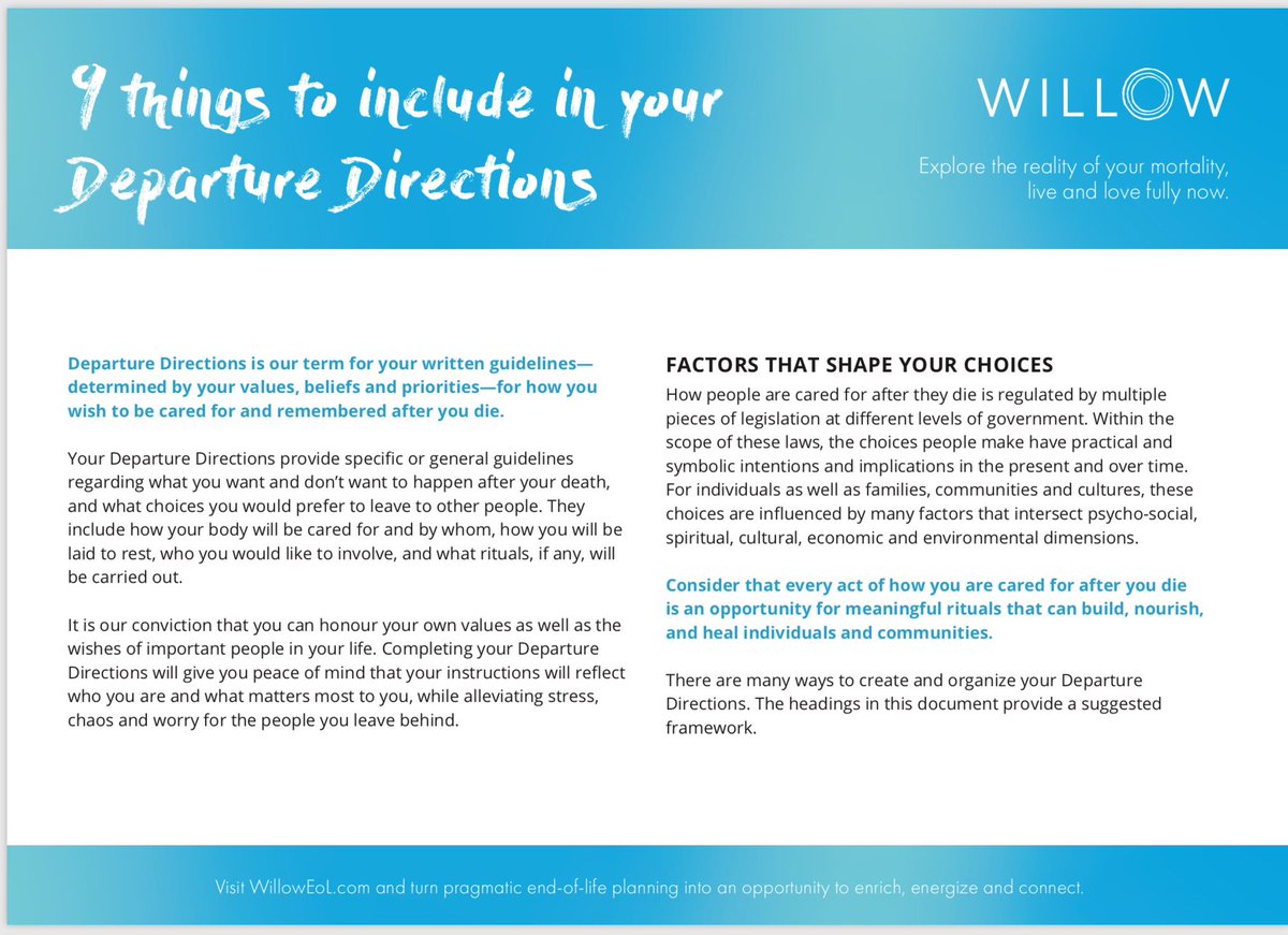 mymemmori's tweet photo. @WillowEoL very kindly (thanks again Michelle) provided us with their 9 things guide on what to include in ‘departure directions’. It makes for some interesting reading, here’s a screen grab but for more information and to download the official PDF version visit their website. https://t.co/SOVVyyWeg3
