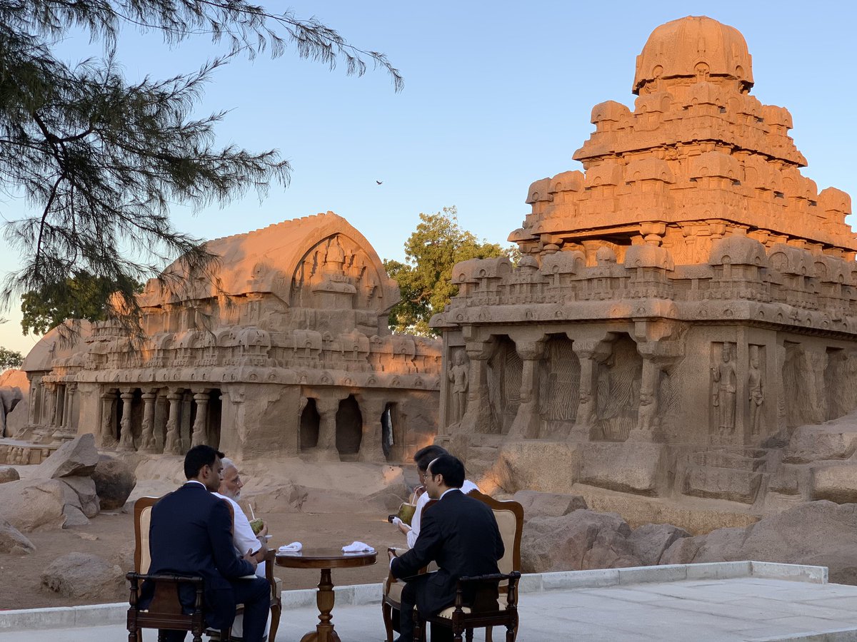 PMO India (@pmoindia) on Twitter photo PM <a href="/narendramodi/">Narendra Modi</a> and President Xi Jinping are at the Pancha Rathas complex in Mamallapuram. PM <a href="/narendramodi/">Narendra Modi</a> and President Xi Jinping are at the Pancha Rathas complex in Mamallapuram.