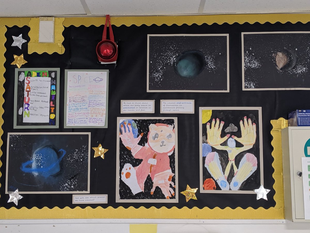 MissSneddon1's tweet photo. Amazing work by P6a on our topic of Space this term. We learned how to shade a sphere to make a planet, draw ourselves as astronauts floating in space and how to write an acrostic poem. And loads more! Ask us about our learning! #talentedclass #space #art https://t.co/G7FZhWofB7