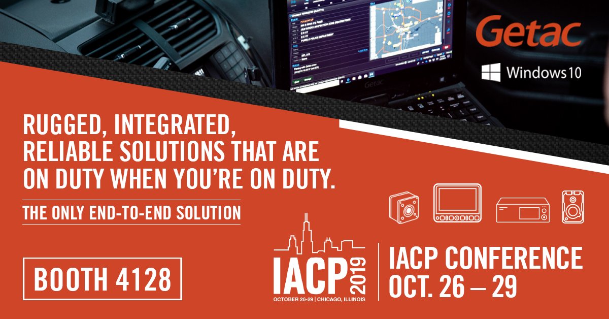 VideoGetac's tweet photo. Digital components need to communicate between the patrol car and command center. A powerful end-to-end solution is critical to the job. Demo our rugged #PoliceEquipment in action at @TheIACP Booth #4128. #IACP2019 #BodyWornCamera #BWC #PoliceTablets #TriggerBox #ONEGetac https://t.co/ax0ftltTMG