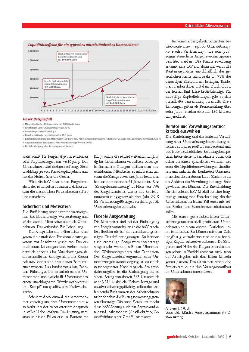 #bAV #Altersvorsorge
Liquiditätsvorteile statt Beitragsbelastung!
Mit einer intelligenten Betriebsrentenlösung über eine Unterstützungskasse können Unternehmer ihre Liquiditätssituation nachhaltig verbessern und ihren Mitarbeitern zudem eine attraktive Altersabsicherung bieten.