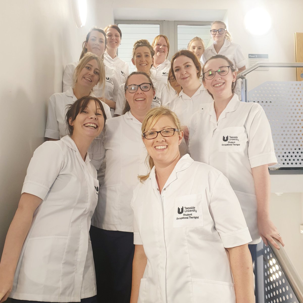 BRstudentOT's tweet photo. Successful first practical in our uniforms. Feeling great 😀🎉 @teesuniOT @OTBLENKIN #otstudents @TeesUniSOHSC https://t.co/X9LdztBpxa