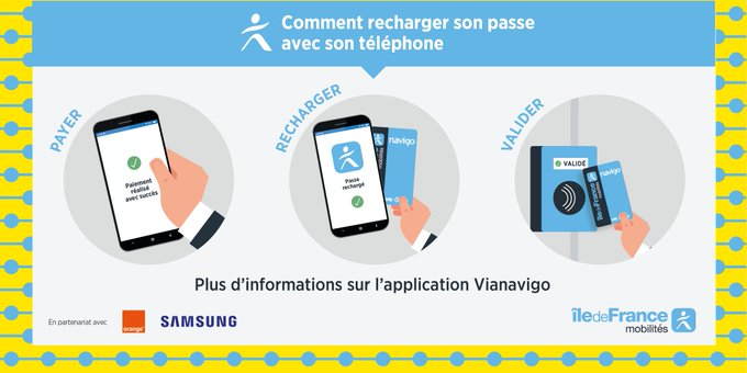 IDFmobilites's tweet photo. Nouveau : fini les files d'attente ! Votre smartphone devient une borne de rechargement. Posez votre passe #Navigo sur votre téléphone et c'est chargé ! + d'infos ➡️ https://t.co/6QdV2ja6T8 https://t.co/GIoIGEZuFU