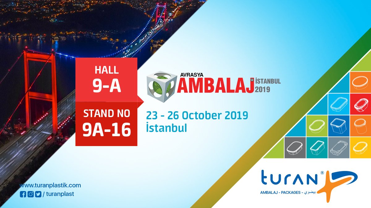 Yeni ürünler, farklı tasarımlarla Avrasya Ambalaj Fuarındayız.

Sizi de bekleriz.

#foodpackage #ambalaj #пищеваяупаковка عبوات بلاستيك الغذائية #turan  #avrasyaambalajfuarı #avrasya #packagingfair19