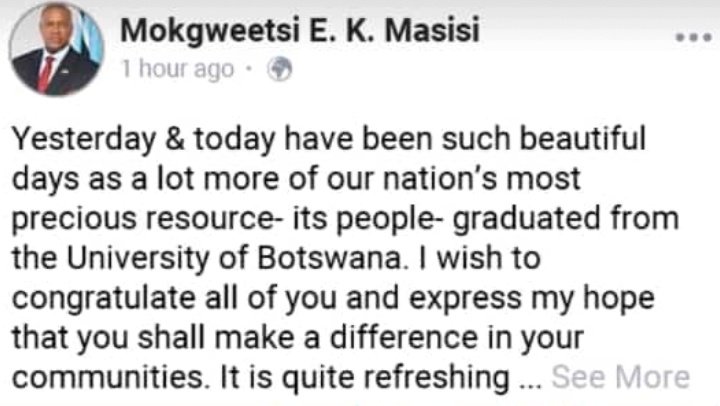 __rtk20's tweet photo. Idk if i got my facts right. But it really pains me to know that this man removed Ian Khama from his position as Chancellor of BUAN and still doesn't make it to the university's graduation after he does so but rather goes to a celebration. But does this for UB. https://t.co/dxOZOZaMfE