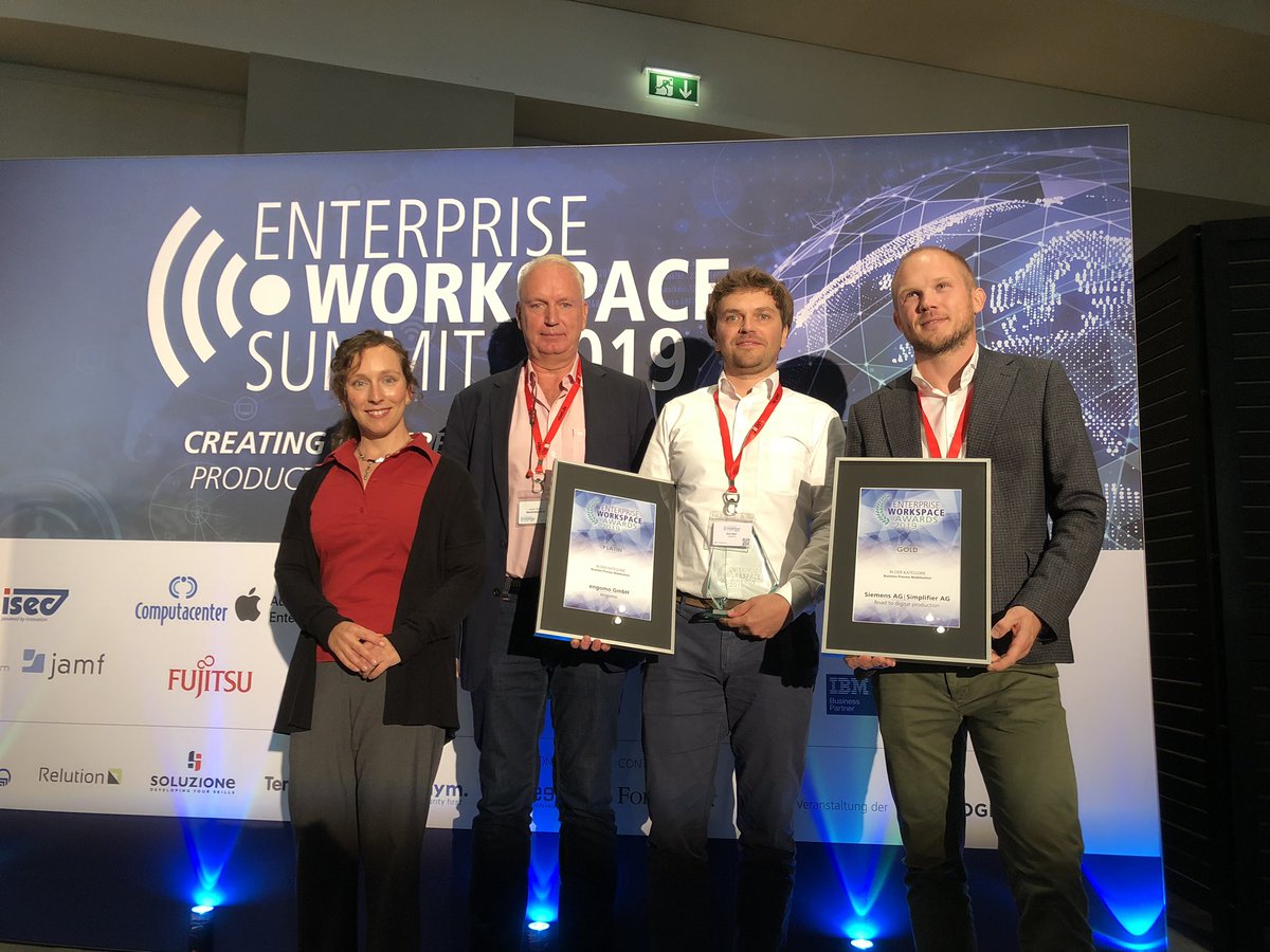 Herzlichen Glückwunsch <a href="/engomo_DE/">engomo</a> zu Platin, <a href="/SiemensDE/">Siemens Deutschland</a> &amp; <a href="/simplifier_io/">Simplifier</a> zu Gold und <a href="/VoiteqGermany/">Voiteq Germany</a> zu Silber in der Kategorie Business Process Mobilisation bei den Awards des #workspacesum