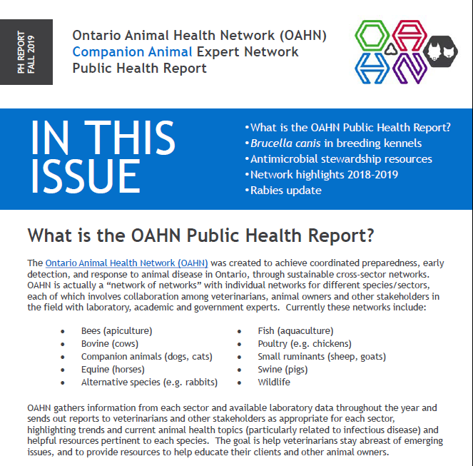 CIPHI_Ontario's tweet image. The 2nd Annual Ontario Animal Health Network (OAHN) Public Health Report has been released, highlighting pertinent topics around zoonotic diseases.

Access the full report on the OAHN website at buff.ly/31cSyFy