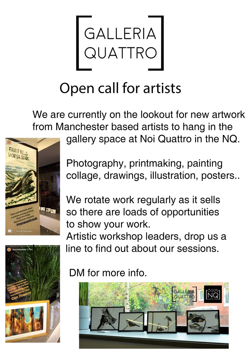 Please get in touch via DM if you are looking for an opportunity to show and sell your artwork in Manchester city centre. #manchesterartists @noiquattrouk currently inviting artists to submit work for new rotating exhibition.