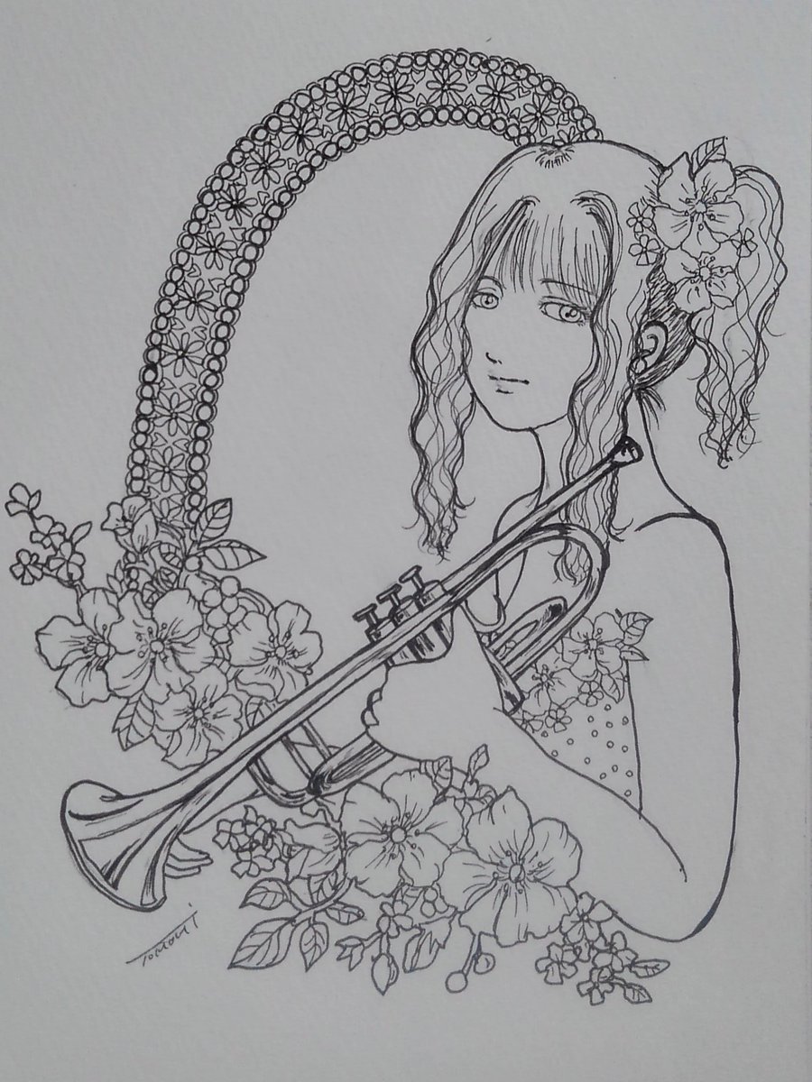 楽器と花が好きです。(今回は、モノトーンで)
#貴方の世界観を詰め込んだ作品を見せてください
#アナログ絵描きさんと繋がりたい 
#私の絵柄が好みって人にフォローされたい 
#吹奏楽 