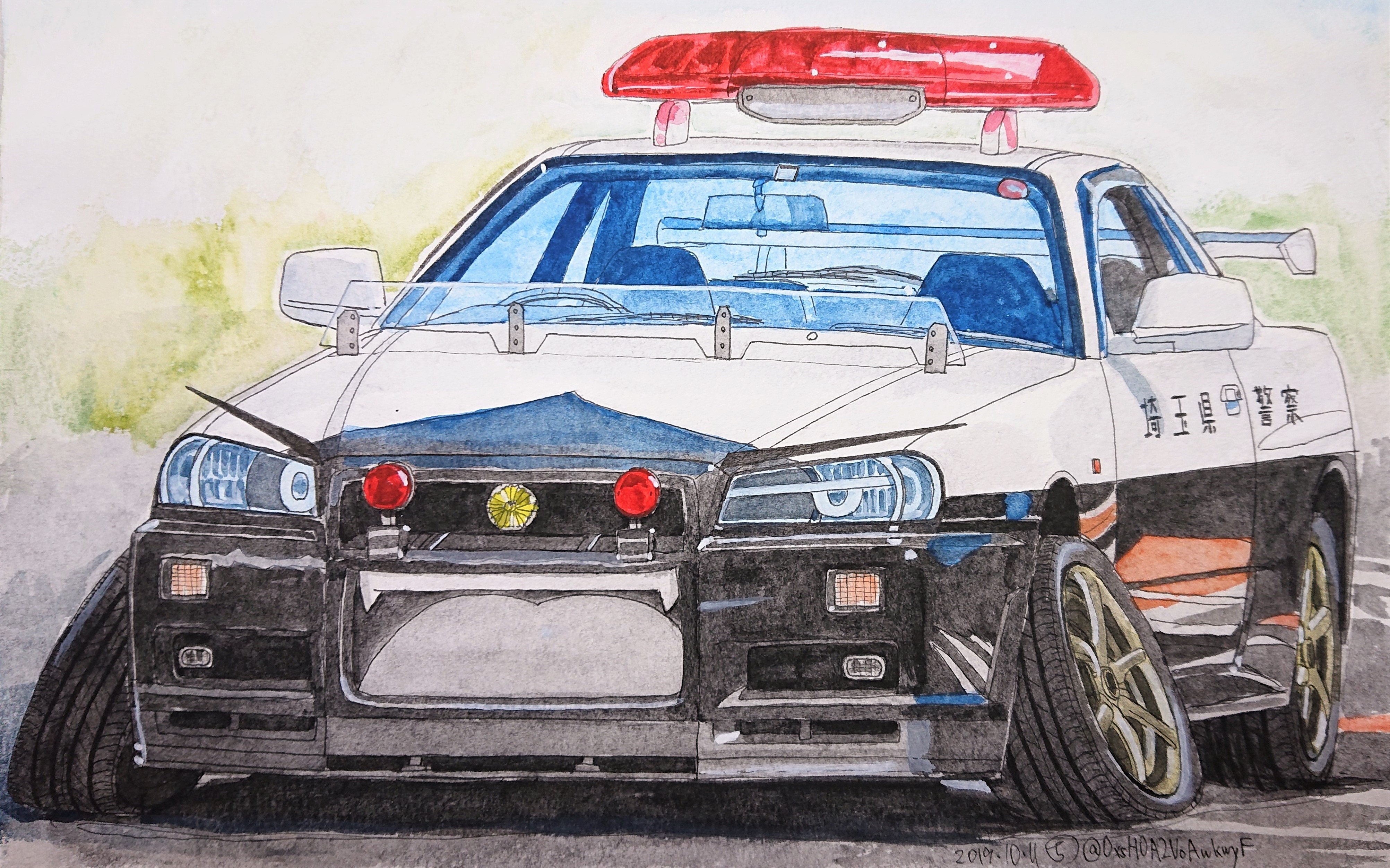 卓袱台 今月のイラストです R34パトカーを描きました 今日も獲物を狙っているようですね T Co Tvuuhlvsof Twitter