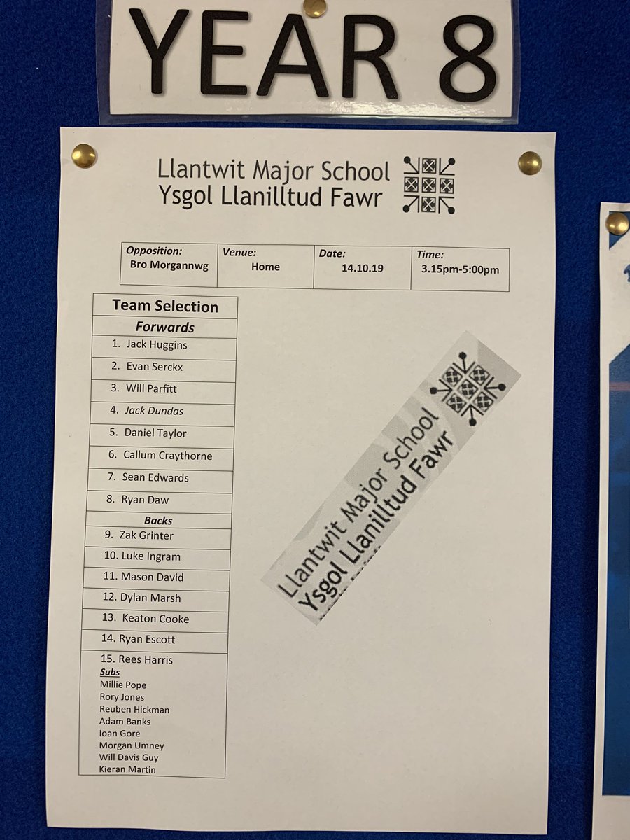 Year 8 rugby team to play Bro Morgannwg on Monday at home🏉 #teamllantwit