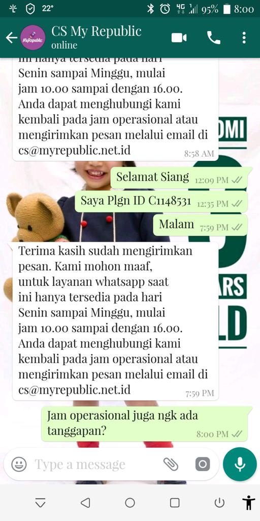 Buat apa ada CS WA kalau tidak merespon costumer? <a href="/MyRepublicID/">MyRepublic Indonesia</a>