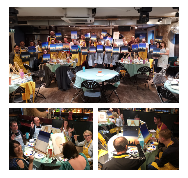 Mobysoft's tweet photo. Last Friday we kicked off Q4 in true style, we all dusted off our aprons and put to test our painting skills @brushandbubbles. What do you think, is there a Picasso in the making? #Throwbackfriday #Q4Kickoff #painting https://t.co/NfH0WwV2OF