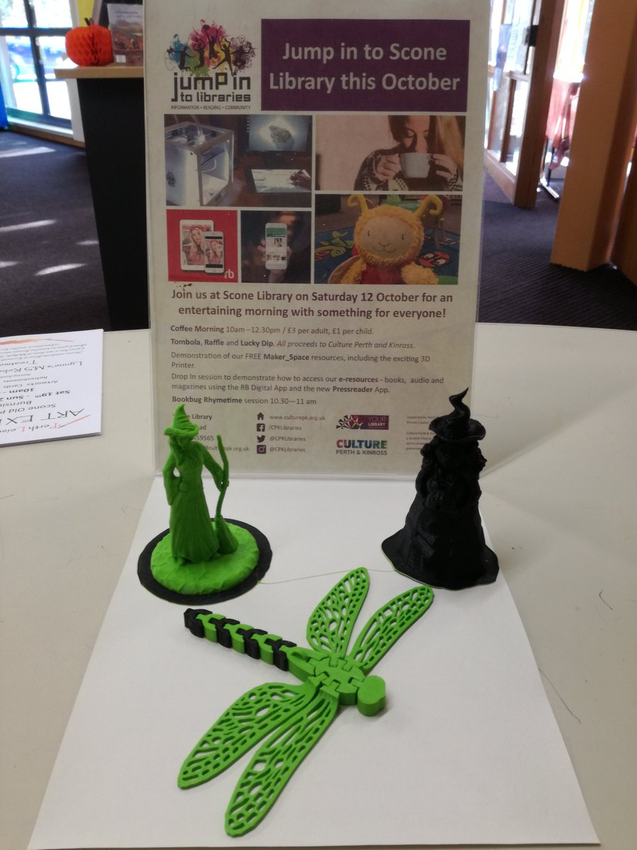CPKLibraries's tweet photo. Come and see us tomorrow at #SconeLibrary and help us celebrate #LibrariesWeek , see the 3D printer in action. Learn about #ebooks and #RBdigital app. Teas/coffees, cake, raffle, tombola and much much more, fun starts at 10.00. #Bookbugrhymetime at 10.30. https://t.co/BV26zinMEG