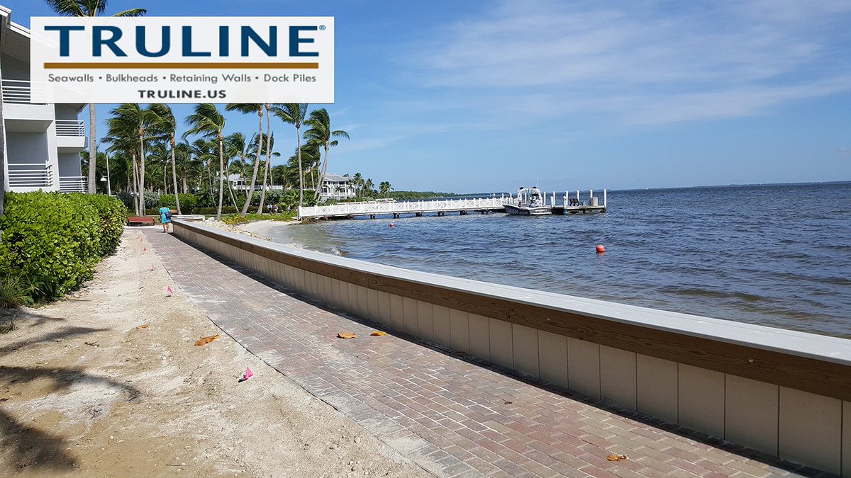 Beautiful Truline seawall retaining wall with a sitting bench, located at South Seas Island Resort in Captiva, Florida.  #trulineseawalls #trulineseawall #trulinewall