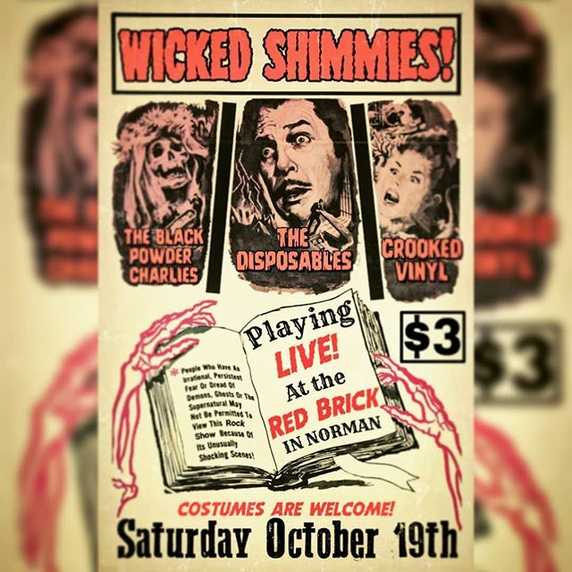 crookedvinyl's tweet image. Saturday, Oct 19th at #redbrickbar we  make our return to @downtownnorman! Things are gonna #getwicked!
.
.
.
.
.
.
@wickedshimmies @theblackpowdercharlies #thedisposables #rocknroll #rockmusic #rockband #rock #originalrock #originalmusic #oklahomarock #… ift.tt/33k3pyP