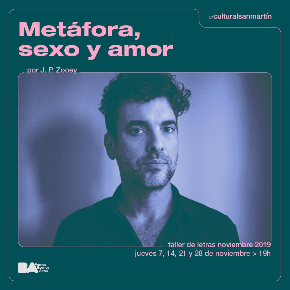 elculturalsm's tweet photo. Ya podes inscribirte al taller de letras de noviembre "metáfora, sexo y amor", dictado por @jp_zooey, los jueves a las 19.

La inscripción se realiza presencialmente en la oficina de Cursos y Talleres ubicada en el primer subsuelo.

https://t.co/yL6C2r4ous 

#letras #curso https://t.co/SAvpjsP1Ud