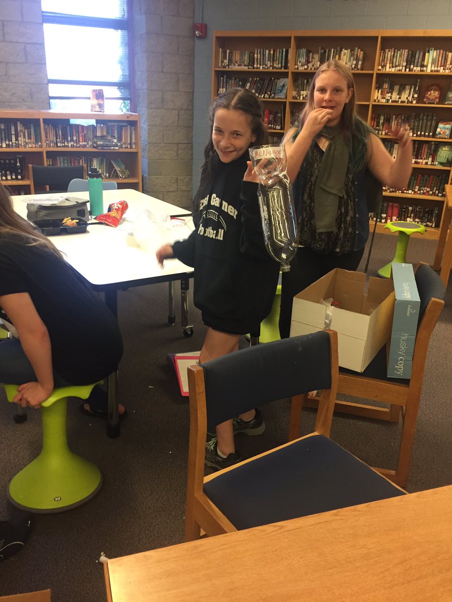 egmmsmedia's tweet photo. We’ve got Spanish bingo, Rube Goldberg construction, and bottle rocket building...just another 7th grade lunch in the media center! @EastGarnerMMS #wonderwake @WCPSS @Southernarea1 @bcolescience #science https://t.co/vLyYz0VY8p