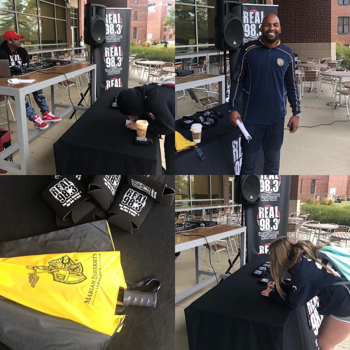 real983fm's tweet photo. Itโs #IPS week! Come hang out with us and grab a bite to eat at Marian University dinning commons! #Real983 @LinaJLive @DJWATTS317 https://t.co/4bb3fTsIQp