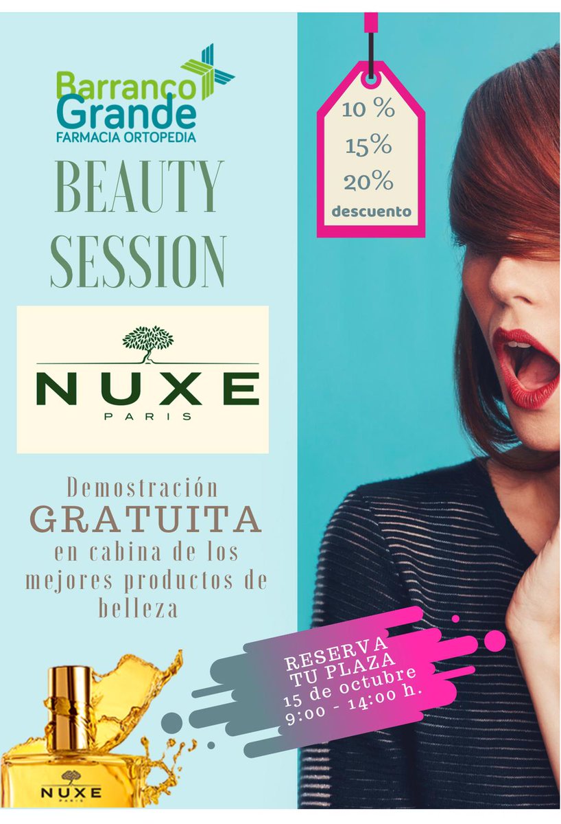 FarmaBcoGrande's tweet photo. 🔴 ¡ATENCIÓN!
Este martes 15 de octubre tenemos BEAUTY SESSION con NUXE 🥰
Demostración GRATUITA en cabina de los mejores productos de belleza.
¡Reserva tu plaza!
#Farmacia #Tenerife #Tenerifelicidad #FelizViernesATodos #FelizFinde https://t.co/Vwgs9n6Ub0
