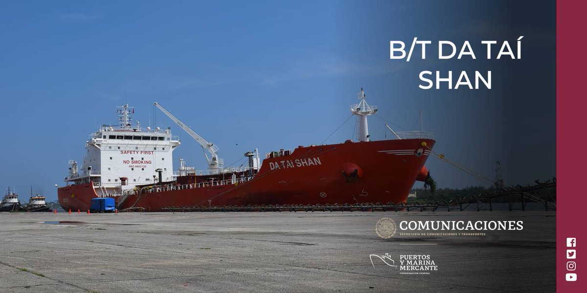 coatzaport's tweet photo. #OperaciónEnMuelle ⚓️🚢🏗
B/T DA TAÍ SHAN
Atracó en M-N°7, para la descarga de asfalto, para el cesionario #SmartPass.
Proveniente de #CorpusChristi, Texas, U.S.A🇺🇸
Zarpando el día de hoy, con destino a #SantaRose, Luisiana.
@SCT_mx
@coatzaport https://t.co/omwDs5Bh2t