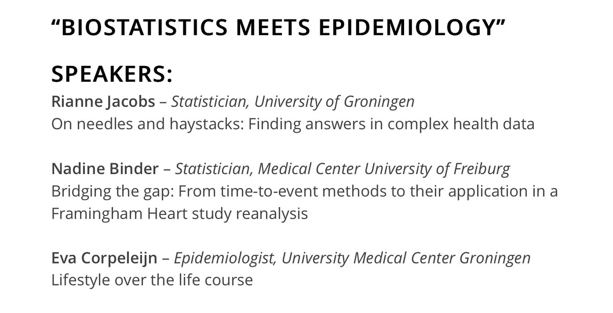 AlettaJacobsSPH's tweet photo. On 8 November the @BMS_ANed organises a meeting, at Zernike, with the winner of the Hans van Houwelingen award 2018: “BIOSTATISTICS MEETS EPIDEMIOLOGY”. Interested? More information: https://t.co/Bqg756Lt4o #AJSPH https://t.co/qlGN03AYnl