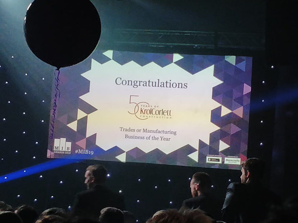 krolcorlett's tweet photo. We are delighted to announce that @krolcorlett won the award for Trades or Manufacturing Business of the Year at last night's @MIBAwards! 🏆👏 The team had a great night, massive congratulations to all the finalists and winners😀 #FridayFeeling https://t.co/tvGDAzgCVN
