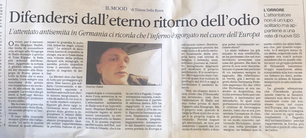 Tiziana_DR's tweet image. Mio pezzo oggi su @LAltravoce sull’attentato alla Sinagoga di #Halle #QuotidianodelSud