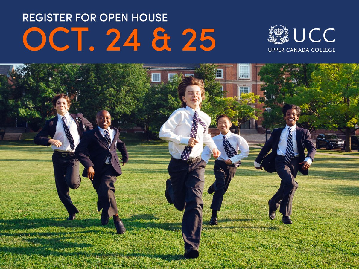 UCC is having two Open House events on October 24 + 25 and we want you to join us! Visit Upper Canada College to learn more about the transformational learning opportunities our school has to offer 🏫 Register for a school visit here: ucc.on.ca/admission/expl…