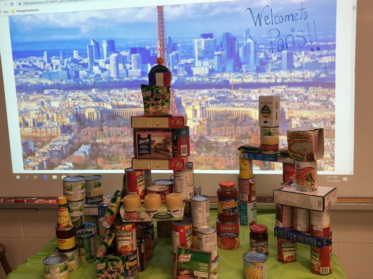 MintenTaylor's tweet photo. Our annual CAN-struction is underway...fancy a trip to Paris???! #givingISbetter #BetterTogether #salvationarmy #collaboration #ouioui #happythanksgiving #socialjustice #beingourbest #bemoreawesome @SVDPStrathroy https://t.co/e0GeT09vfd