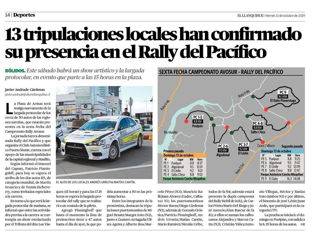 Con los brazos abiertos nos esperan hoy los amigos y amigas  de Avosur. Así al menos lo asegura El Llanquihue ¡Qué emoción! 
#RSMotorsport #PointColaRacing #Isopower #GiroEstrategico

ellanquihue.cl/impresa/2019/1…