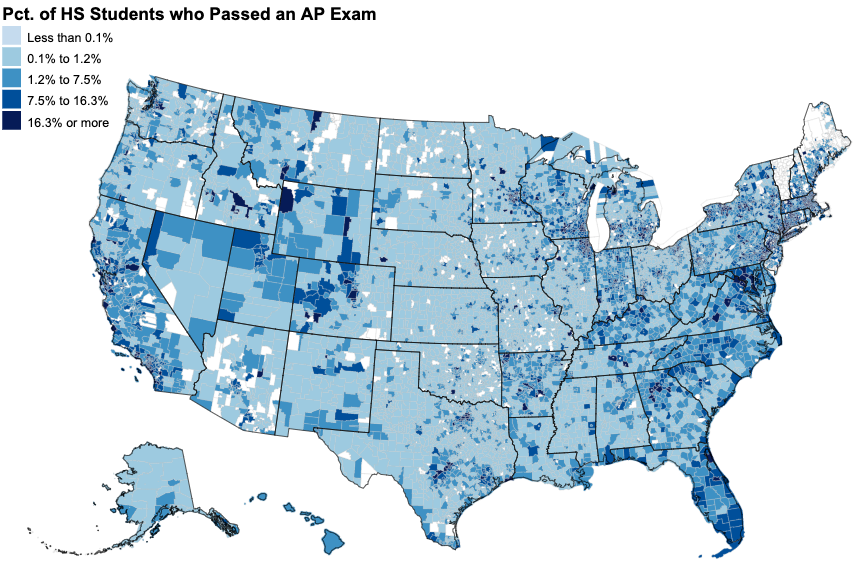 meikled_john's tweet photo. ED has proposed cuts on AP exam reporting from its CRDC. On the chopping block: Identifying disparities in who benefits from AP (beyond taking an AP course) Maps from the intact 2015 CRDC show AP course-takers > AP exam-takers > AP exam-passers @EdTrust 
https://t.co/ZJmD9EAYvv https://t.co/HdxUwMr1Ms