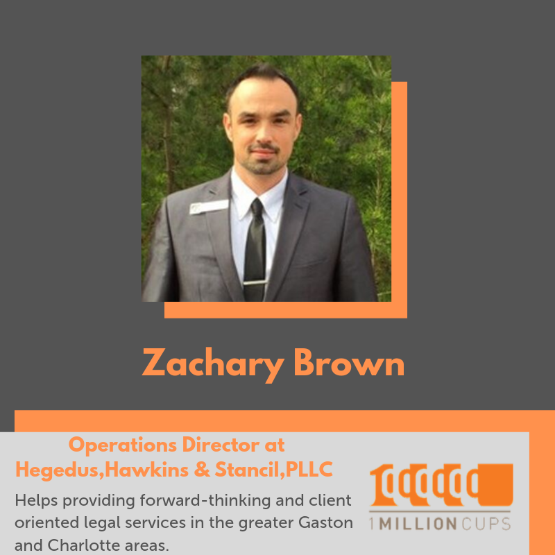 We are happy to present the Operations Director at Hegedus,Hawkins &amp; Stancil,PLLC -Zachary Brown.

Zachary is the most frequent attendees.We greatly appreciate you and are grateful for what you have done for 1 million cups and what you contribute to our events.

Thank You