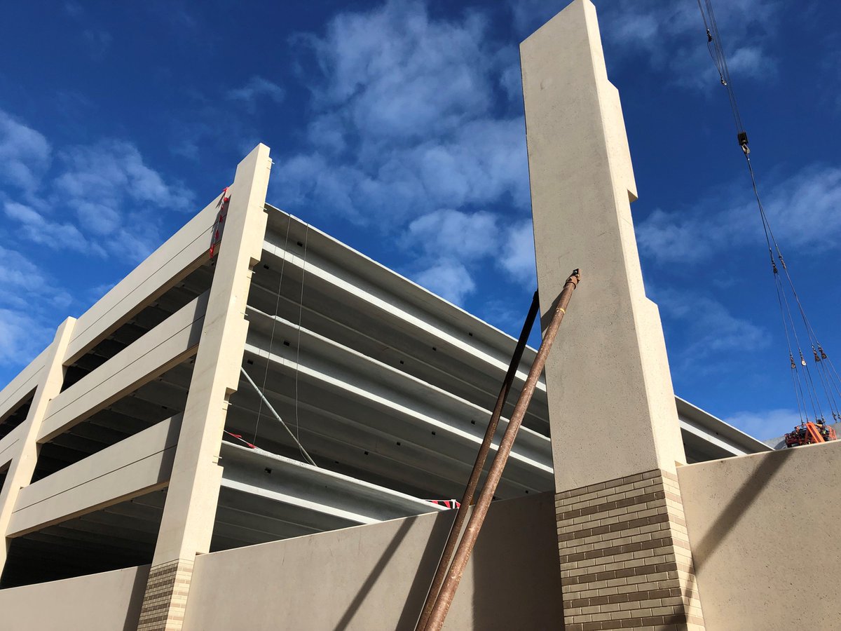 When complete, the 7-level, 105,604-SF Faraday Park West precast parking garage in Reston, VA will feature 2 different sandblast finishes, brick facing on 2 sides, and will include a precast pool amenity deck for residents of the adjacent apartment community. #howprecastbuilds