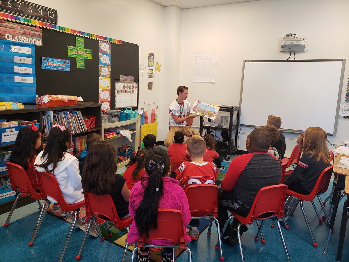 netcongschool's tweet photo. Thanks to LVRHS football players Liam Shalita-Hebbert, Michael Englehardt, Matt Credidio, Matt Karpiak, Gaston Poti, and Coach Don Smolyn for coming to read to our elementary school students. #weareNES #NetcongSchool https://t.co/vZsAi4JmWF